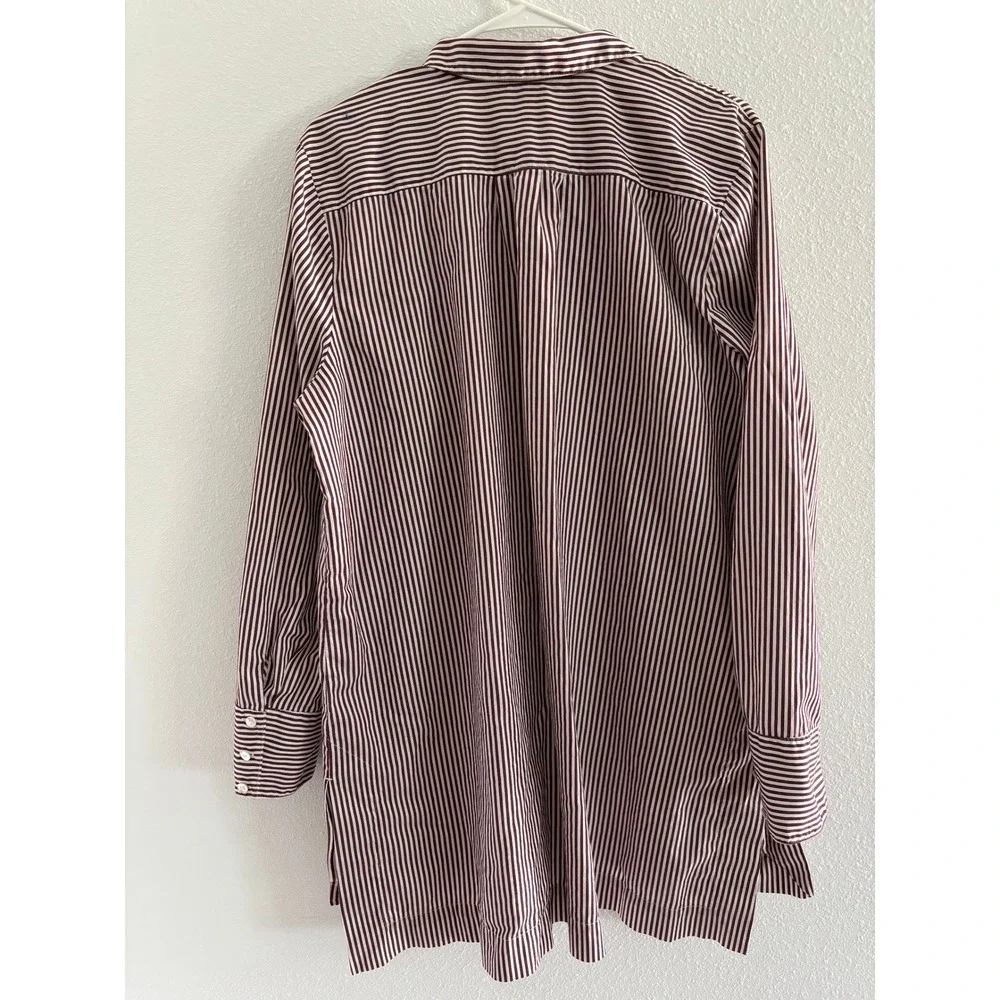 J Jill button Down Tunic Women XLT Burgundy White Stripe Career Classic Preppy - Picture 2 of 8